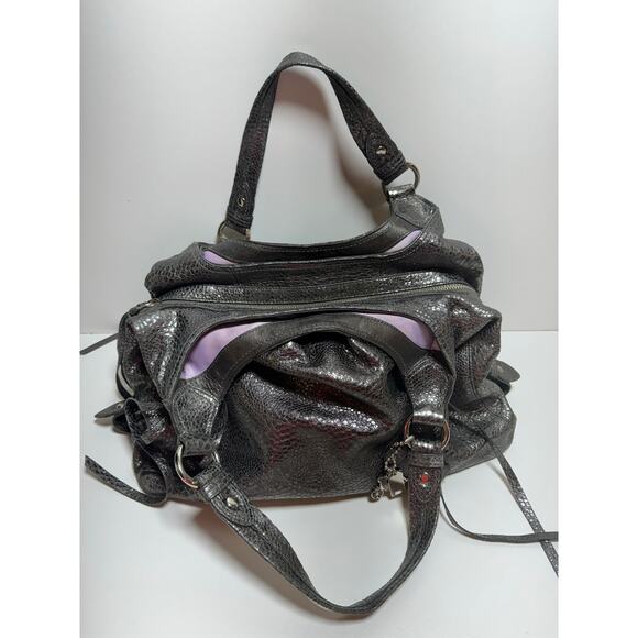 Coach Maggie Crinkle Gunmetal Silver Python Metallic Hobo Bag 13901 - Picture 2 of 15
